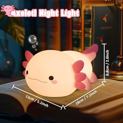 OkiyiD Axolotl Gifts, Cute Axolotl Night Light for Kids, Animal Silicone Nursery Night Lamp, Cute Room Decor Night Light for Kids Girls Boys Birthday Gifts