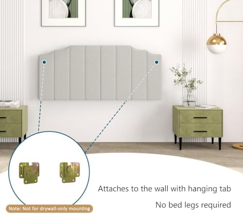 Befurtori Queen Size Headboard Only, Linen Wall Mount Headboard Light Gray