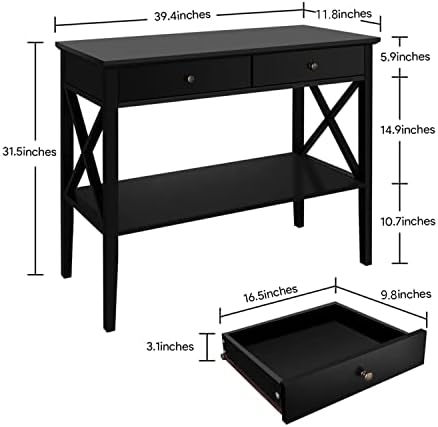ChooChoo 39" Entryway Table with Drawers and Storage Shelf