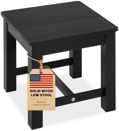 12" Wooden Step Stool, Small Wood Stool for Bathroom, Kitchen - Black