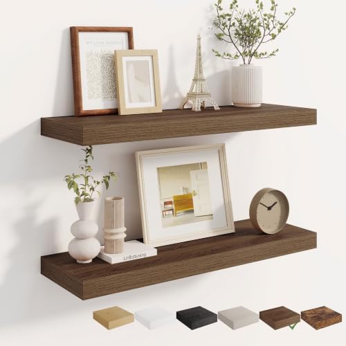 Dreamland 28 Inches Wall Mounted Wood Floating Shelves, Walnut, 2 Pack
