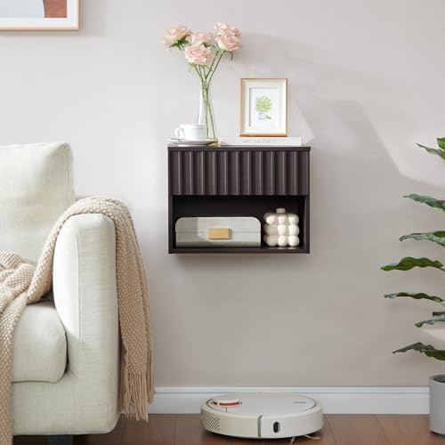 BuildHom Floating Nightstand Set of 2 with Fluted Drawer, Bedside Table