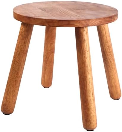 Round Solid Wooden Stool,Plant Stand,Step Stool,Walnut,15.8" H