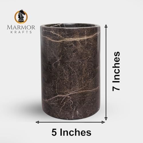 Handmade Marble Utensils Holder for Kitchen Utensil Storage and Tabletop - Organizer for Countertops, Pantry, Bathroom, Flower vase, Office & Center Table (Coffee Brown)