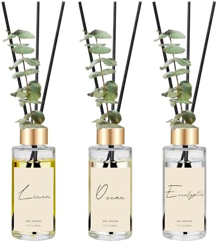 Reed Diffuser Set of 3, Eucalyptus, Linen, Ocean Oil Diffusers with Sticks