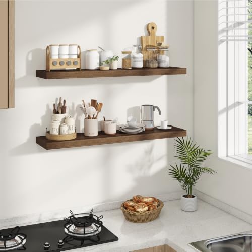Dreamland 40 Inches Wall Mounted Wood Floating Shelves, Walnut, 2 Pack