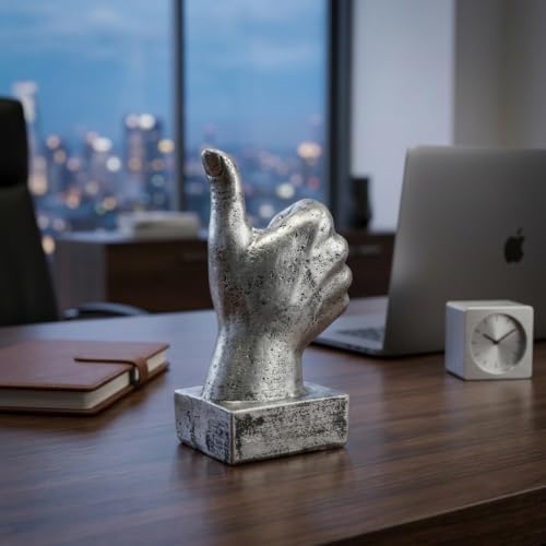 Nice purchase Hand Finger Gesture Desk Statues Fingers Sculpture Creative Home Living Room Cabinet Shelf Decoration (Thumbs-up in Silver)