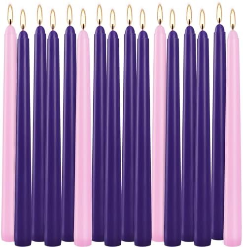 YOROXRG 16 Pack Advent Taper Candles Premium Hand Dipped 10in Unscented Christmas Taper Candles - Ideal for Seasonal Celebrations, Holidays, Church, Celebration, Party