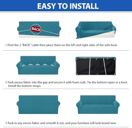 ZNSAYOTX Stretch Couch Cover, 1 Piece Oversized Sofa Covers for 3 Cushion Couch, Jacquard Sofa Slipcovers with Elastic Bottom Thickened Furniture Protector for Dog Cat Pet (X-Large, Peacock Blue)