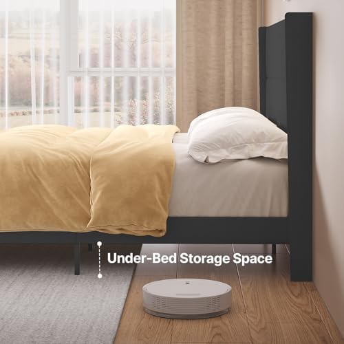 Gizoon King Bed Frame with Wingback Headboard, Upholstered Platform Bed