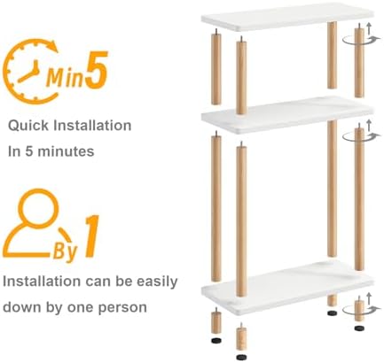 Apicizon Small Narrow Side Table, 3-Tier End Table, White Natural