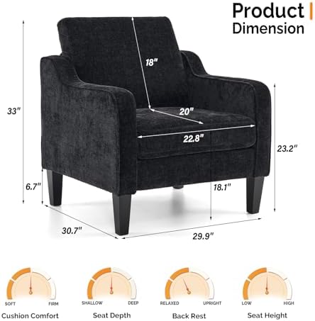 VINGLI Accent Chairs Set of 2, Chenille Upholstered Armchair Living Room