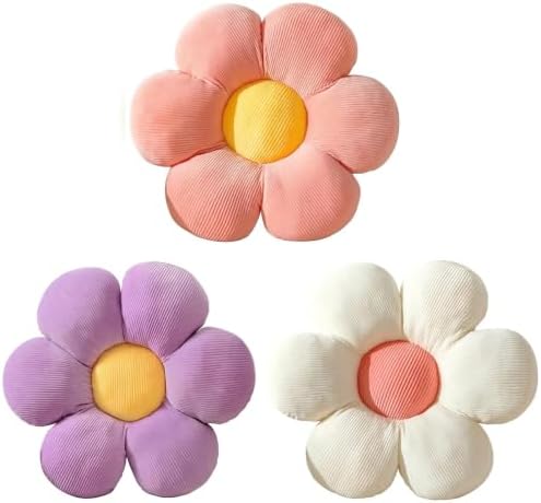 3PCS Flower Pillow,15.75" Daisy Pillow White Purple Coralpink