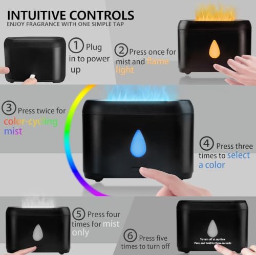Flame Diffuser for Essential Oils, 200ml Ultrasonic Aroma Diffusers with Cool Mist, Aromatherapy Diffuser with Auto-Off Protection, Small Humidifier for Home,Office,Bedroom,Gift (7 Colors Black)