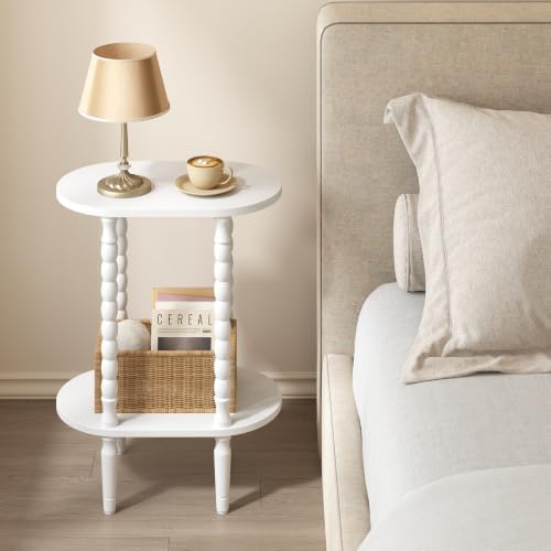 TUTOTAK Narrow Side Table with Solid Wood Legs, Small Oval End Table