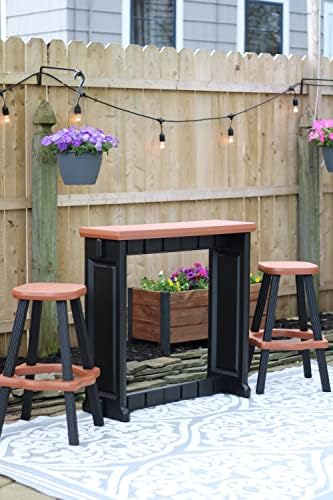 Single Bar Set Includes 2 Barstools Redwood Top & Black Base Ideal for Patio Hot Tub Area Backyard Durable WeatherResistant Design Easy Nohardware Assembly Proudly Made in USA