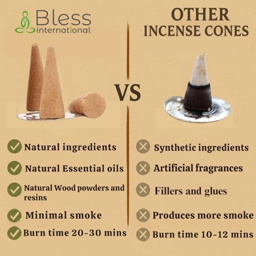 Bless International Orange-Blossom 100%-Natural-Incense-Cones Handmade-Hand-Dipped Organic-Chemicals-Free for-Purification-Relaxation-Positivity-Yoga-Meditation The-Best-scents (20 Count)