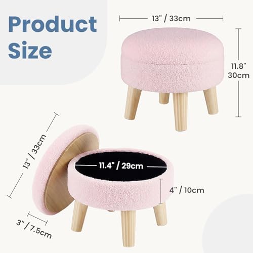 DUMOS Small Storage Ottoman Foot Stool, Round Foot Rest for Living Room