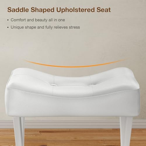 Memobarco 18-Inch Leather Vanity Stool Chair, White Makeup Stool