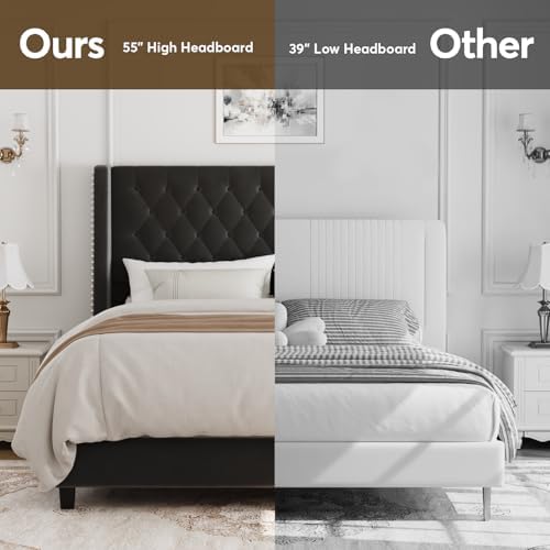Full Upholstered Bed Frame, 55.4'' Tall Headboard with Wingback