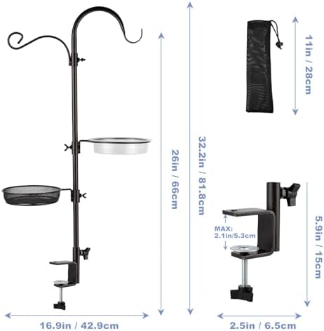 Deck Bird Feeding Station | Premium Multi Feeder Hanging Kit with Bird Bath & Sock Feeder | Attracts Wild Birds, Planter Hanger Hook for Outdoor Deck, Patio, Garden