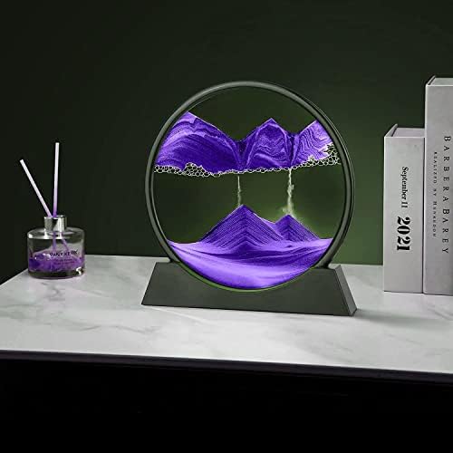 rysnwsu 3D Dynamic Sand Art Liquid Motion, Moving Sand Art Picture Round Glass 3D Deep Sea Sandscape in Motion Display Flowing Sand Painting Relaxing Desk Toys (Purple, 7'')