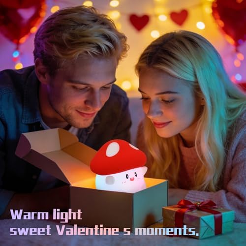 Rytinazzz Silicone Night Light for Kids, 50H Long Battery Mushroom Lamp, RGB Color Changing Mood Light, Gift for Kids, Rechargeable Tap Control, Dimmable Bedside Light