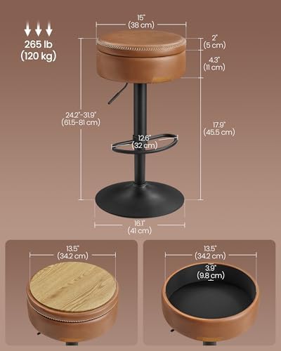 VASAGLE 360° Swivel Bar Stools Set of 4, Height Adjustable, with Storage