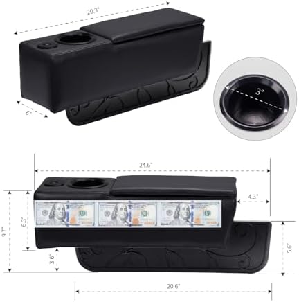 Removable Sofa Armrest with Cup Holder, PU Leather Multifunctional Couch Caddy Storage Arm Rest with Power Wireless Charging Stand & LED Reading Light for Sofa Middle Seat Parts