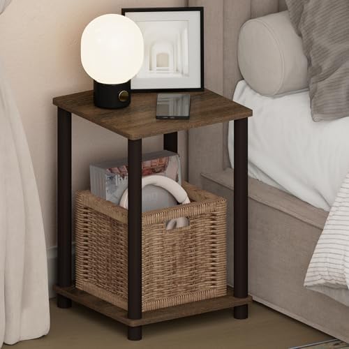 Furinno Turn-N-Tube Toolless 2-Tier Open Shelf Night Stand, Walnut