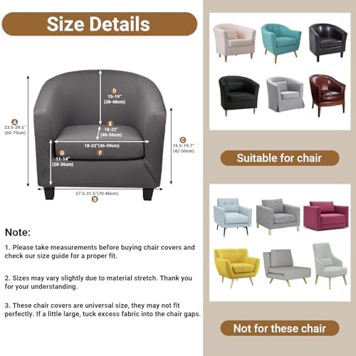 Club Armchair Slipcover, 2 Piece Tub Barrel Chair Slip Cover with Chair Cushion Cover, Soft Stretch Chair Couch Slipcover with Elastic Bottom Washable Furniture Protector for Living Room