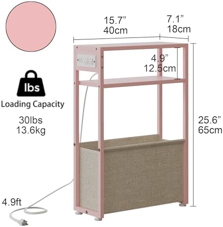 Leomonio Narrow Side Table, Slim Night Stand with Magazine Rack