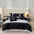 MOOWOO Chic Ruffle Lace Twin Duvet Cover Set-Bow Duvet Cover with Butterfly Tie-2 Piece Comforter Duvet Cover with Zipper Closure,Coquette Room Decor-Black,Full Size