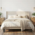Gizoon Full Bed Frame with Wingback Headboard, Upholstered Platform Bed