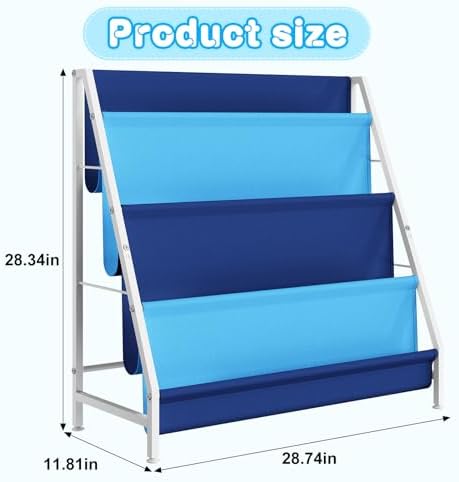 Aokitsink Kid Bookshelf for Kids Rooms, 4-Tier Blue Montessori Bookshelf,Toddler Children Bookshelf,Metal Kid's Book Storage Organizer for Boys Room Furniture Playroom Kindergarten