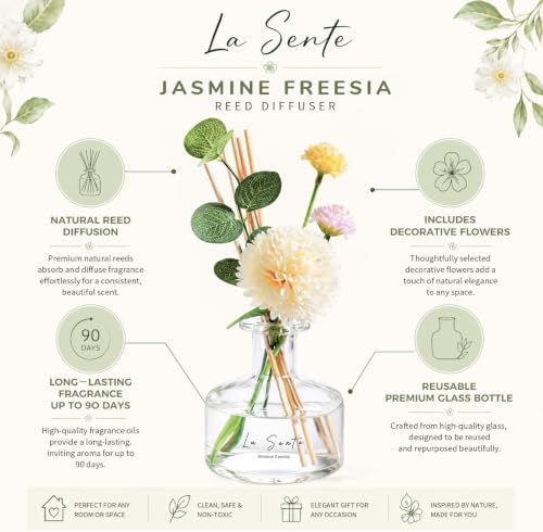 Reed Diffuser Set, Jasmine Freesia Scent, 8.5 fl oz / 250ml