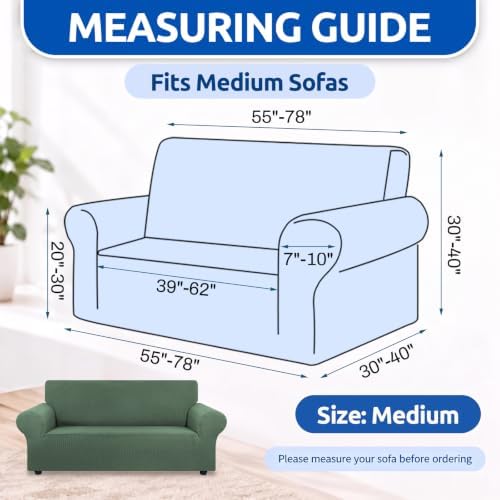 KEKUOU Loveseat Couch Cover, 2 Cushion Couch Slipcover,Greyish Green