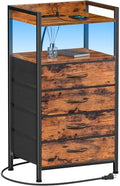Furnulem Night Stand with Charging Station, 4 Drawer Tall Bedside Table