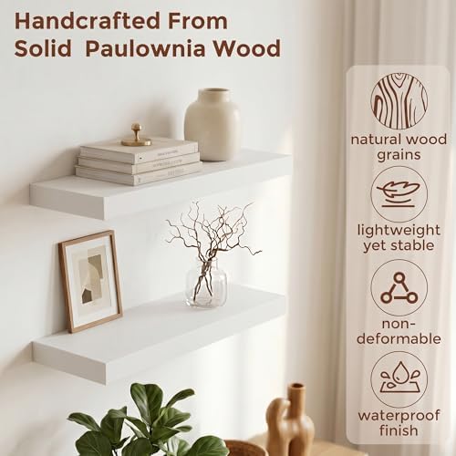fuqing 20 Inch Floating Shelves, 6.7 Inch Deep White Wall Shelves Set of 2