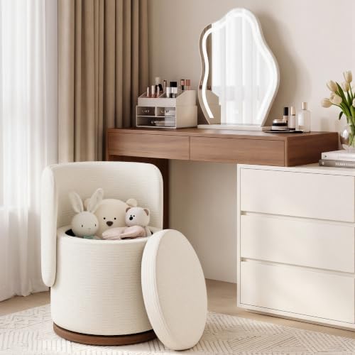 Ottoman with Storage, Round Vanity Stool with Back