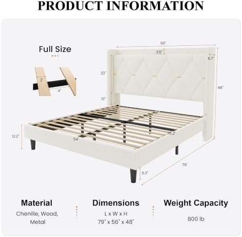 SHA CERLIN Full Size Bed Frame with Storage Headboard & Charging Station