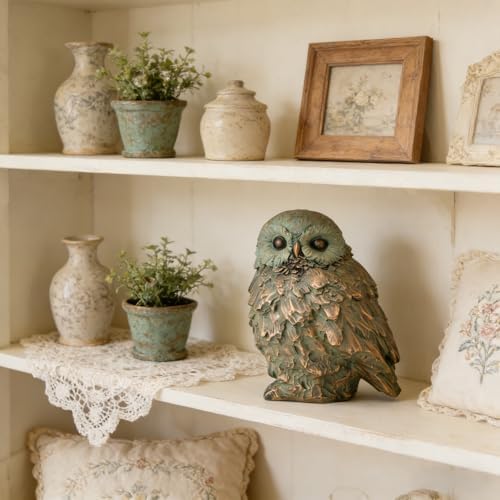 Cynkeyee Resin Rustic Farmhouse Owl Statue
