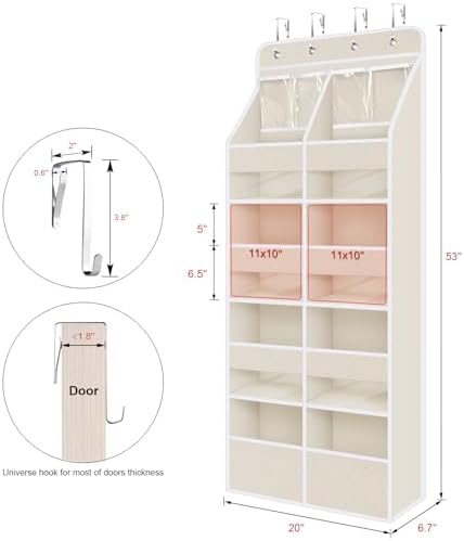 Univivi Upgraded Over Door Organizer for Baby Stuff, Beige Pattern, 5-Shelf