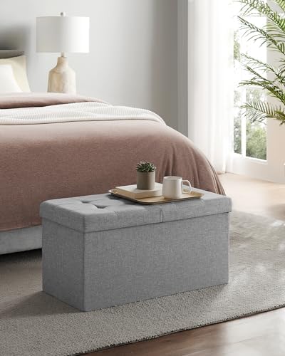 SONGMICS 30 Inches Storage Ottoman, Foldable Bench with Flipping Lid
