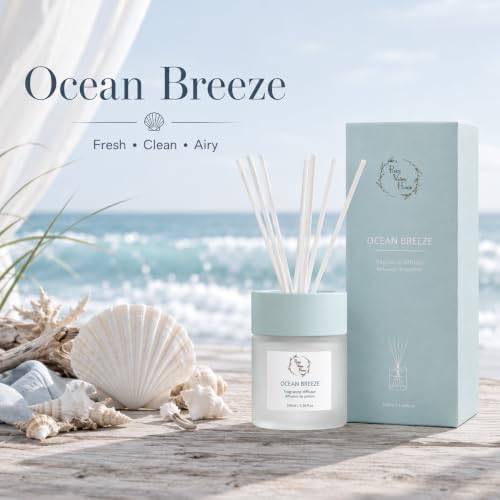 Reed Diffuser for Bathroom,Ocean Breeze Home Fragrance for Women, 3.38 Fl Oz, Coastal Beach Scent Diffuser for Bedroom, Spa Aromatherapy, Home Decor, Non-Toxic Long Lasting & Gift Ready