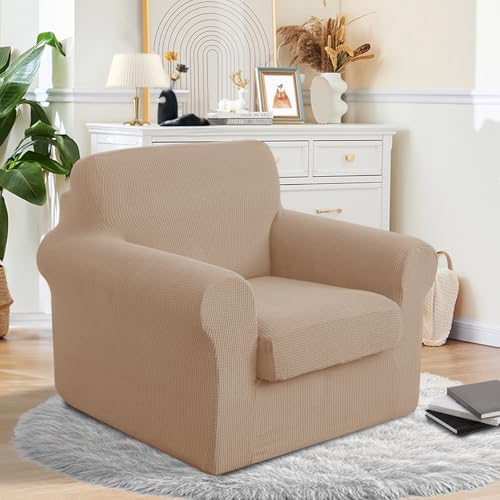 2 Pieces Stretch Chair Cover For Sofa Slipcover, 1 Seat, Camel