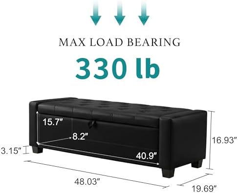 Huatean Home 48" Ottoman with Storage, Light Black Storage Ottoman Bench
