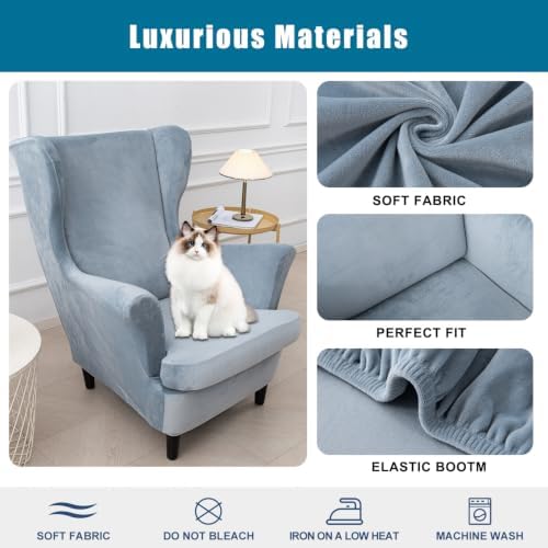 NILUOH Stretch Velvet Wingback Chair Slipcovers 2-Piece