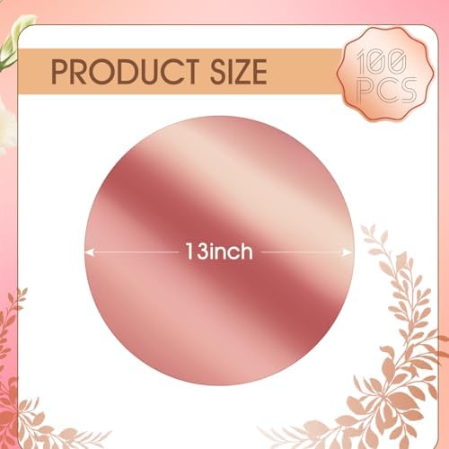 KesaPlan 100PCS Round Rose Gold Placemats, Disposable Paper Chargers Plate