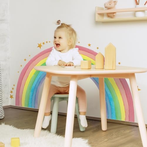 Large Rainbow Wall Decals Water Color Rainbow Stars Wall Decal DIY Vinyl Mural Art for Girls Baby Nursery Bedroom Playroom Home Decoration